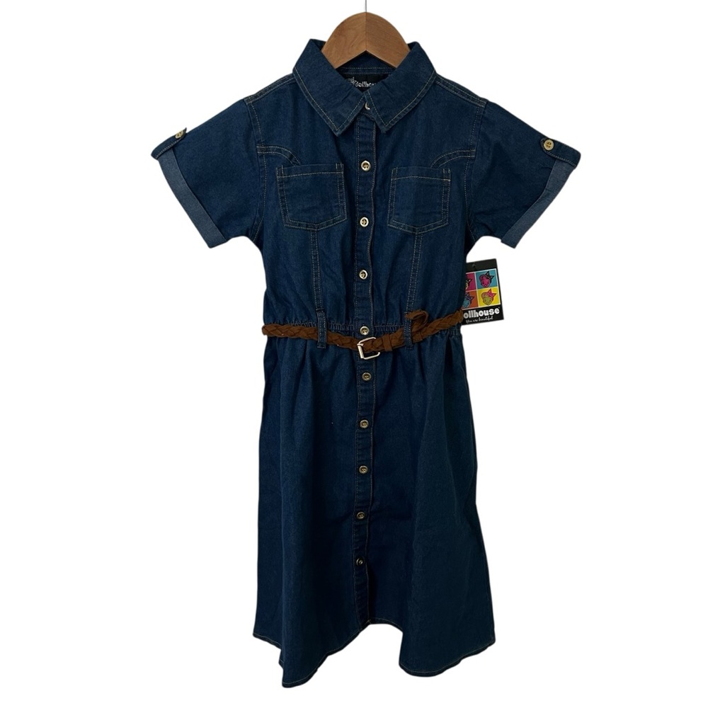NWT Dollhouse Girld Denim Belted Cap Sleeve Dress Size 10/12